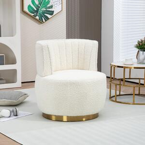 Okwish Poltrona girevole, moderna poltrona girevole a 360°, poltrona girevole rotonda, morbida superficie in tessuto teddy, comodo schienale, poltrona da salotto, stile a secchiello bianco