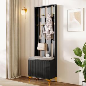 Set armadio okwish con panca per scarpe e cuscini, frontale dell'armadio con ganci, 60,5*35,2*180,5 cm, nero