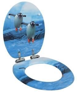 Tavoletta WC con Coperchio Chiusura Morbida MDF Design Pinguino