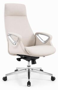 Poltrona da ufficio ergonomica, di colore bianco, con braccioli in metallo e base girevole