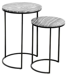 Riess-ambiente Design Set da 2 tavolini ELEMENTS 40 cm grigio marmo con struttura nera rotonda Tavolino da salotto