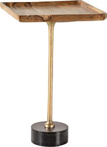 Riess-ambiente Tavolino di design TRAYFUL 55 cm naturale Legno massello di acacia Base in marmo nero Metallo dorato Tavolino da salotto Tavolo