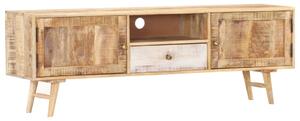 Mobile Porta TV con Ruote 110x30x37 cm in Legno di Mango Grezzo