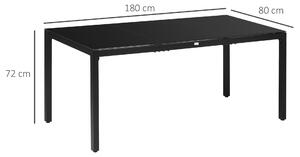 Outsunny Tavolo da Giardino Rettangolare per 8 Persone in Alluminio e Vetro Temperato, 180x80x72cm, Nero