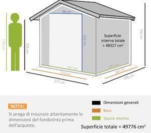 Outsunny Casetta da Giardino con Doppie Porte Scorrevoli in Lamiera di Acciaio, Capanno da Giardino in Acciaio, 277x195x192cm, Grigia
