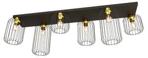 Plafonriera Minimal Industrial Vulcano 6 Luci Lineari Nera E Oro