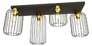 Plafonriera Minimal Industrial Vulcano 4 Luci Lineari Nera E Oro