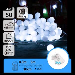 Aigostar - Catena luminosa LED da esterno 50xLED/3xAA/8 funzioni 5,3 m IP44 bianco freddo