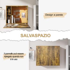 HOMCOM Scrivania a Muro Pieghevole e Salvaspazio con Ripiani, per Studio, Soggiorno e Ufficio, in Truciolato e MDF, 60x20x50 cm, Marrone