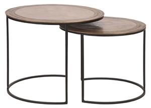 LABEL51 Set Tavolini da Salotto 2 pz Circle Oro Anticato/Nero