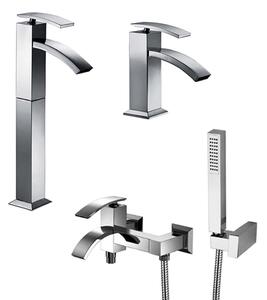 Set miscelatori lavabo alto + bidet + gruppo vasca Jacuzzi | rubinetteria Glint ottone cromato per piletta click clack