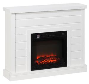 HOMCOM Camino Elettrico 1800W con Effetto Fiamma e Telecomando, in Legno, Metallo e Vetro, 96.5x22x81.7 cm, Bianco