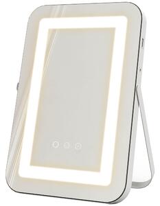 HOMCOM Specchio Trucco con Luci Regolabili a 3 Colori, Presa USB e Specchietto Ingranditore 10x, 31x41.5x3cm, Bianco