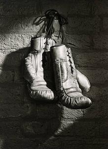 Fotografia Boxing Gloves Hanging From Nail B W, Ray Massey