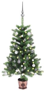 Albero di Natale Preilluminato con Palline Verde 65 cm