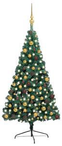 Set Albero Natale Artificiale a Metà LED e Palline Verde 210 cm