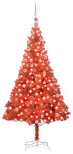 Albero di Natale Preilluminato con Palline Rosso 210 cm PVC