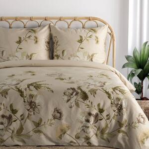 Lenzuola in cotone sateen - beige con fiori 3 parti: 1pc 220x200 + 2pc 70x80