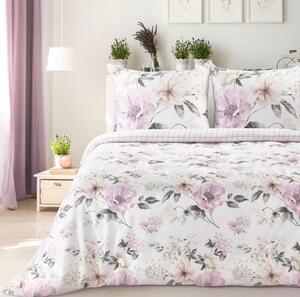 Lenzuola reversibili in cotone sateen - bianco con fiori rosa 3 parti: 1pc 220x200 + 2pc 70x80