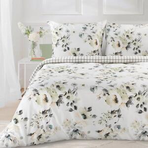 Lenzuola reversibili in cotone sateen - bianco con stampa floreale 3 parti: 1pc 220x200 + 2pc 70x80