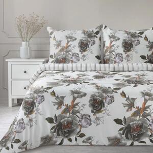 Lenzuola reversibili in cotone sateen - bianco con fiori grigi 2 parti: 1 pezzo 140x200 + 1 pezzo 70x80