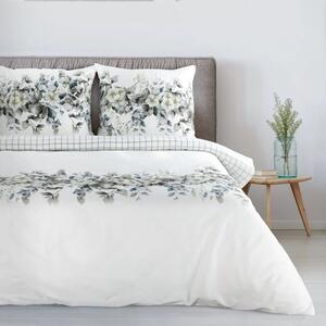 Lenzuola reversibili in cotone sateen - bianco con fiori 2 parti: 1 pezzo 140x200 + 1 pezzo 70x80