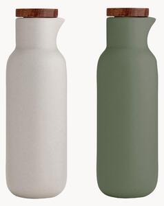 Set dispenser aceto e olio in porcellana e legno di acacia Essentials 2 pz