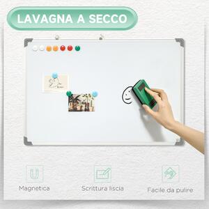 HOMCOM Lavagna Magnetica da Parete con Gomma, Pennarelli e Magneti, in Alluminio, 60x1.8x45 cm, Bianco