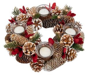 Centrotavola natalizio Natural XMAS 32cm con pigne e portacandela rotondo Viscio