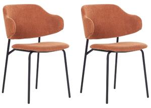Set di 2 sedie da pranzo con sedile imbottito in tessuto arancione senza braccioli schienale curvo stile moderno Beliani