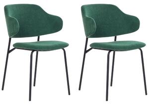 Set di 2 sedie da pranzo con sedile imbottito in tessuto verde senza braccioli schienale curvo stile moderno Beliani