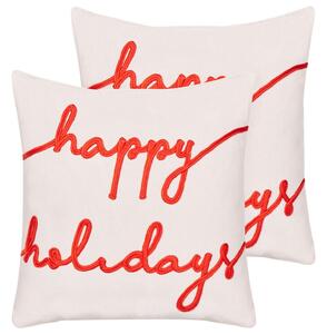 Set di 2 cuscini decorativi in velluto con motivo natalizio bianco e rosso 45 x 45 cm soggiorno camera da letto Beliani