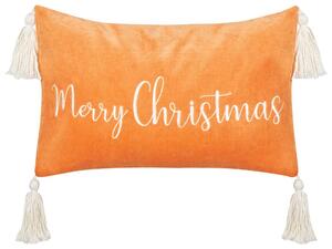 Cuscino decorativo in cotone velluto con motivo natalizio e nappe arancione 30 x 50 cm soggiorno camera da letto Beliani