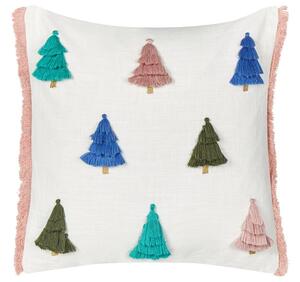 Cuscino decorativo in cotone multicolore 45 x 45 cm Motivo natalizio Stampa albero di Natale Accessori Decorazione festiva Beliani