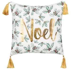 Set di 2 cuscini sparsi in cotone bianco oro 45 x 45 cm Motivo natalizio Nappe Accessori Decorazione festiva Beliani