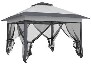 Outsunny Gazebo da Esterno 3.6x3.6m in Acciaio e Tessuto Oxford Anti-UV con Zanzariere e Altezza Regolabile, Gazebo Pieghevole, Grigio|Aosom