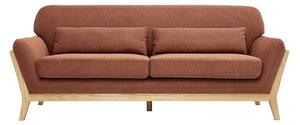 Divano scandinavo a 3 posti in tessuto effetto velluto testurizzato terra bruciata e legno chiaro YOKO