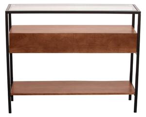 Consolle in legno scuro massello di mango e piano in vetro 2 cassetti L100 cm SITA
