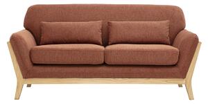 Divano scandinavo 2 posti in tessuto effetto velluto texturizzato terra bruciata e legno chiaro YOKO