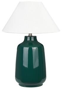 Lampada da tavolo Base ceramica verde scuro Paralume in tessuto Illuminazione d'ambiente Lampada da tavolo da comodino Beliani