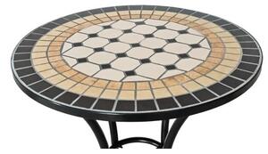 Set Bistrot Tavolo Mosaico 60 Cm Con 2 Sedie In Ferro Con Braccioli E Cuscini Beige