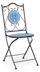 Set da giardino in ferro tavolo bistrot e sedie pieghevoli con mosaico azzurro Bisanzio Bizzotto - Bizzotto