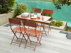 Sala da pranzo da giardino pieghevole in Metallo: 1 tavolo L.110 cm e 4 sedie Terracotta - CLARIA