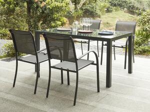 La sala da pranzo da giardino in Alluminio JOLANE: un tavolo L.150 cm e 4 poltrone Antracite
