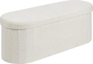Panca contenitore ovale, panca pieghevole in pile Teddy da posizionare ai piedi del letto, panca contenitore imbottita pieghevole con ampio spazio di stoccaggio, supporta fino a 300 kg, per soggiorno, camera da letto, ingresso, beige