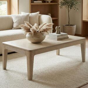 Tavolino WOHNLING, 120x60 cm, in legno massello di mango, finitura bianca, tavolino rettangolare per il soggiorno, tavolino da divano, design moderno, in legno, tavolino da caffè, tavolino da lounge, prodotto artigianale