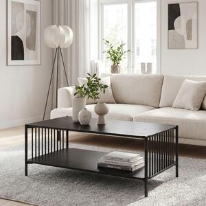 FineBuy, tavolino da caffè, 110x60 cm, effetto legno di quercia, nero, rettangolare, tavolino da divano, struttura in metallo, tavolino per il soggiorno, superficie di appoggio, tavolino per il relax, spazio contenitivo, tavolino ausiliario