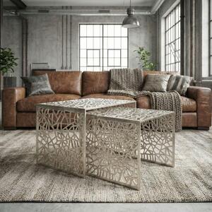 WOHNLING: Set di 2 tavolini da caffè in alluminio, moderni, ideali per il soggiorno. Design a griglia, set di tavolini in metallo, tavolino decorativo per il soggiorno, tavolino da divano, prodotto artigianale