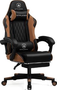 Sedia da gaming - GTP900 - Ergonomica con supporto lombare e cuscino - Poggiapiedi regolabile - Rotazione a 360° con ruote - Materiali: pelle e metallo - Peso massimo supportato: 150 kg - Colore: marrone medio