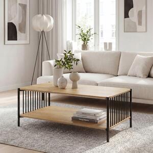 FineBuy, tavolino da caffè, 110x60 cm, effetto legno di quercia, rettangolare, con struttura in metallo, ideale per il soggiorno, con spazio di stoccaggio, tavolino da divano, tavolino da relax, tavolino ausiliario